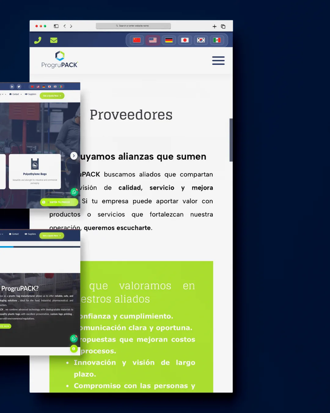 Sección de proveedores